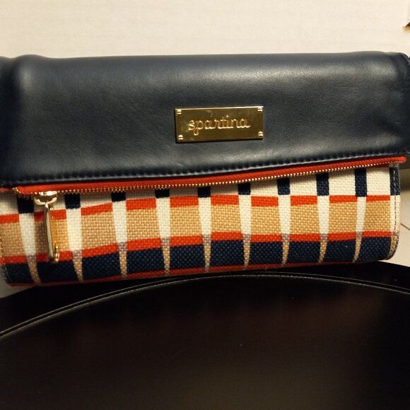 Spartina 449 Leather and Canvas Fabric  Clutch/Wristlet Cottagecore - Picture 1 of 8